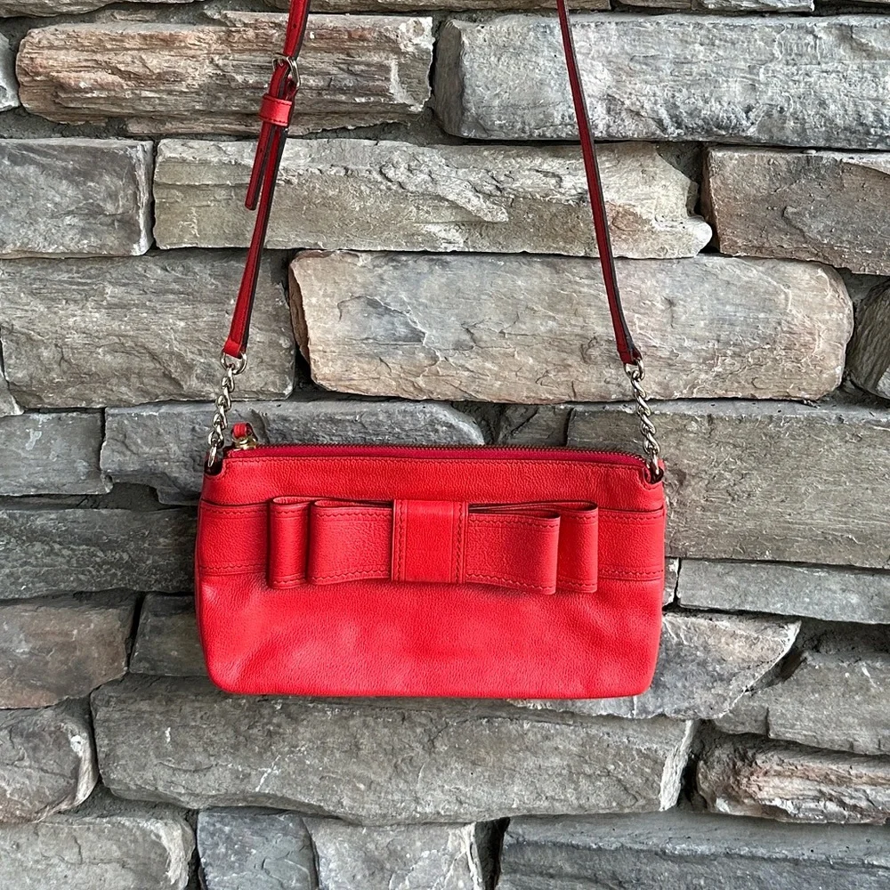Kate Spade Robinson Street Zanni Red Bow Crossbody Bag Leather Rectangle BW Dots
